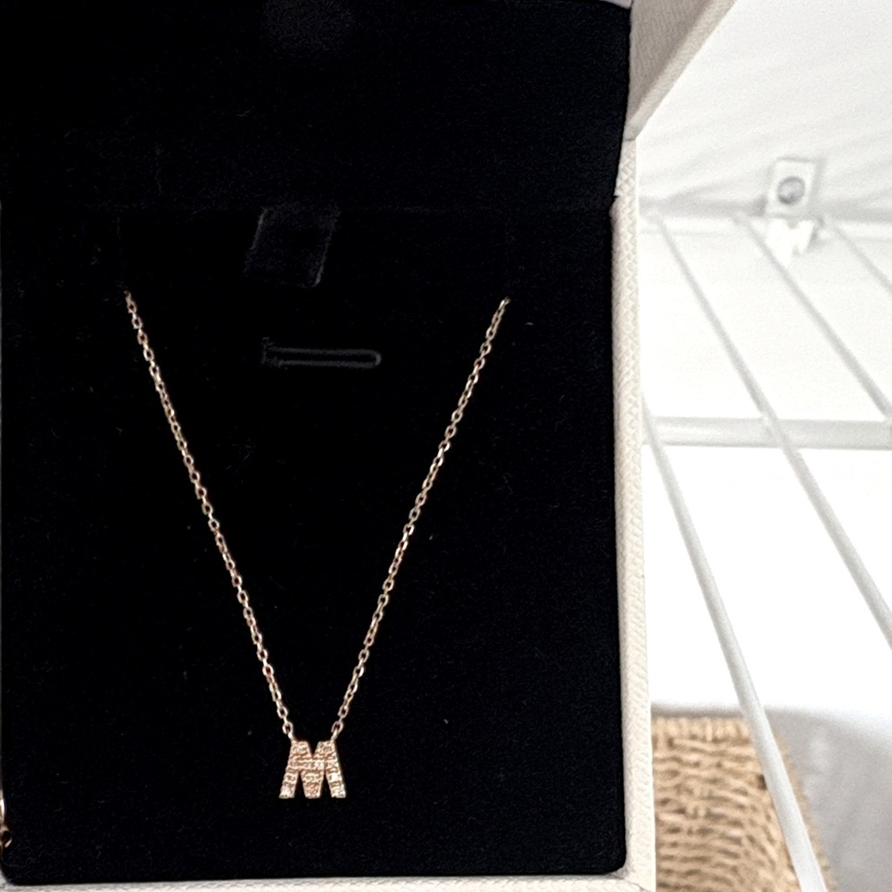 Solid 14k diamond Gold Initial 'M' Necklace